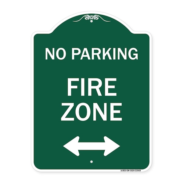 Signmission Fire Zone W/ Bidirectional Arrow, Green & White Aluminum Sign, 18" x 24", GW-1824-23969 A-DES-GW-1824-23969 - main